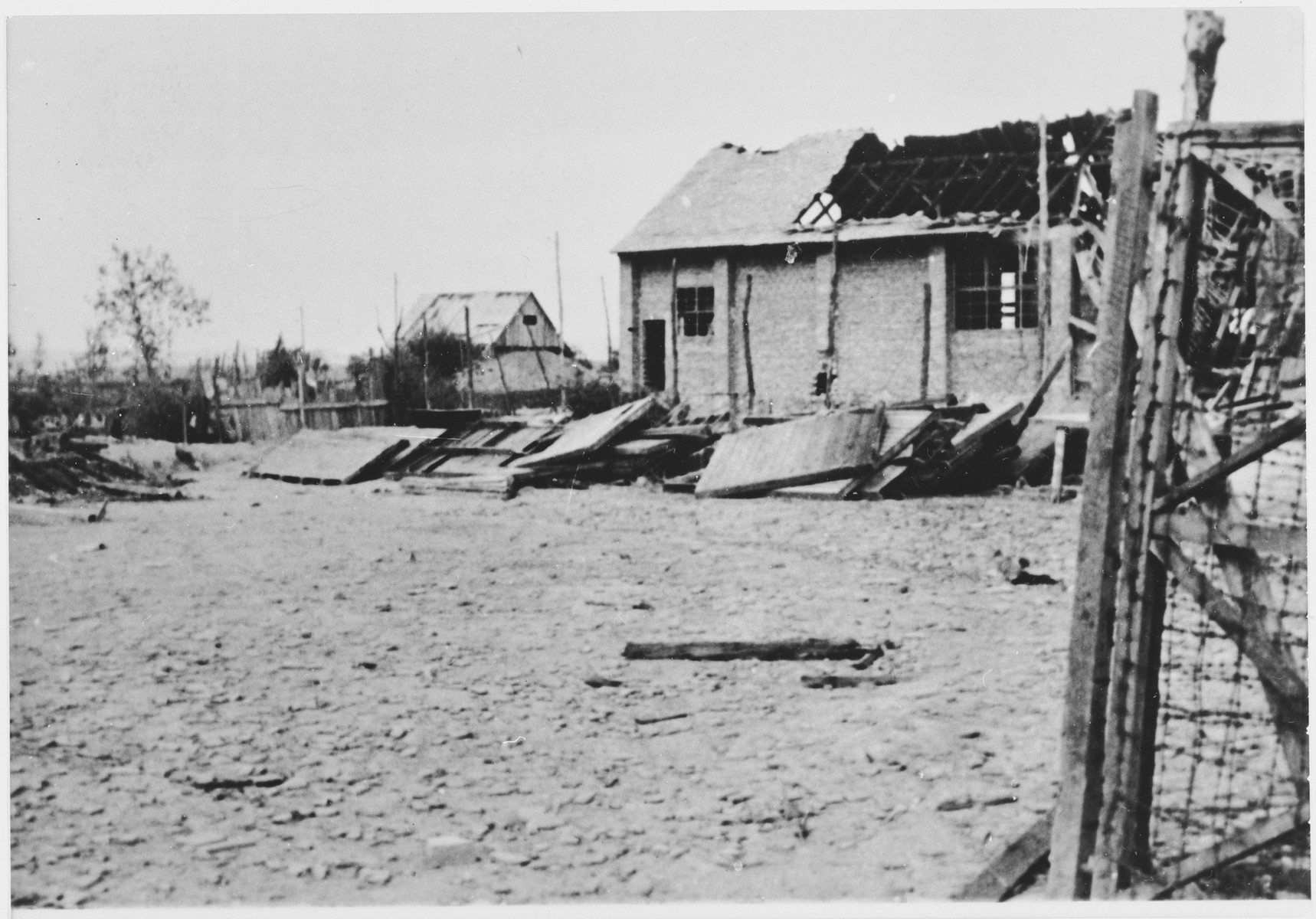 View of a destroyed warehouse in the Jasenovac concentration camp.