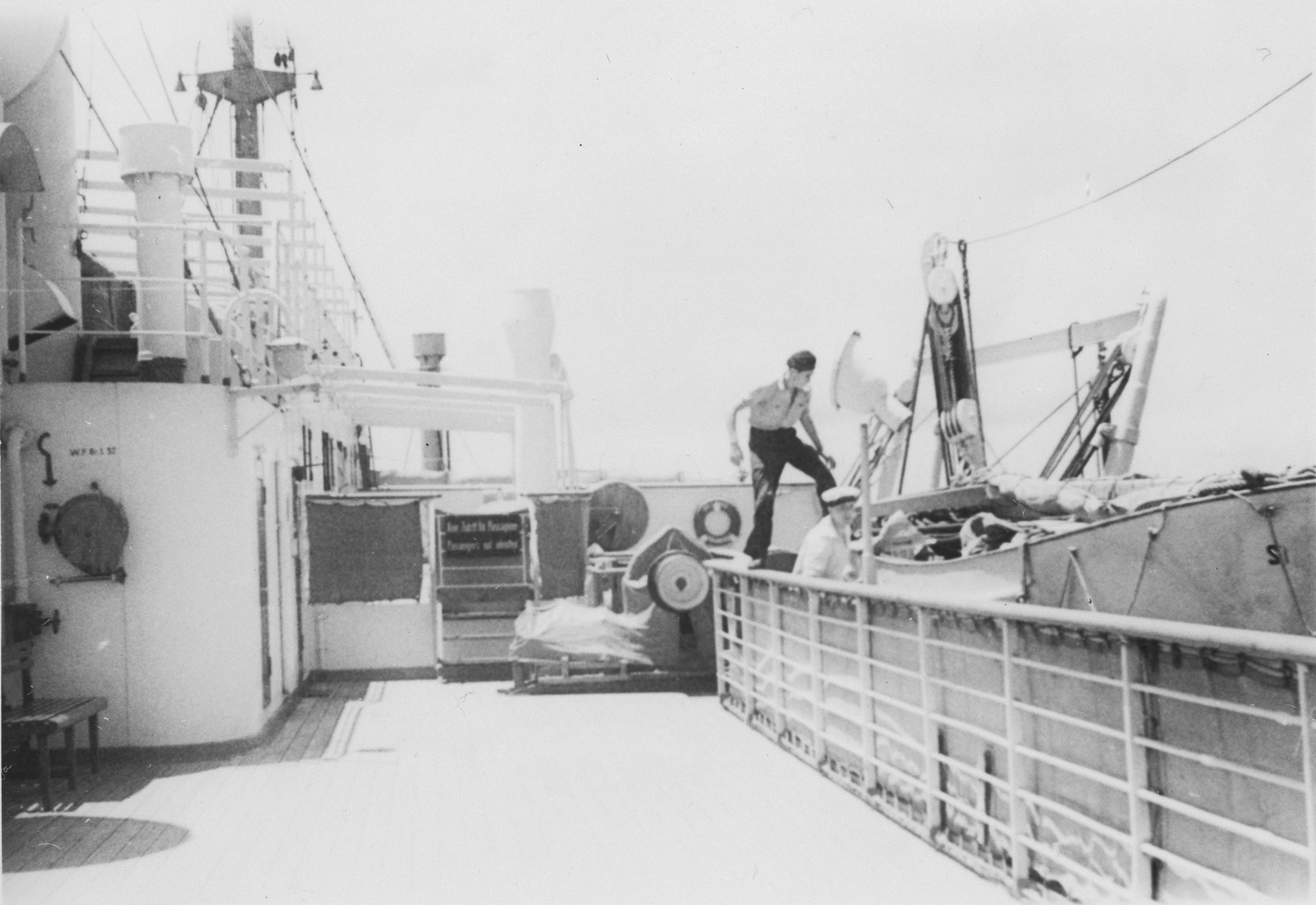 Crewmen board a lifeboat on the MS St. Louis.