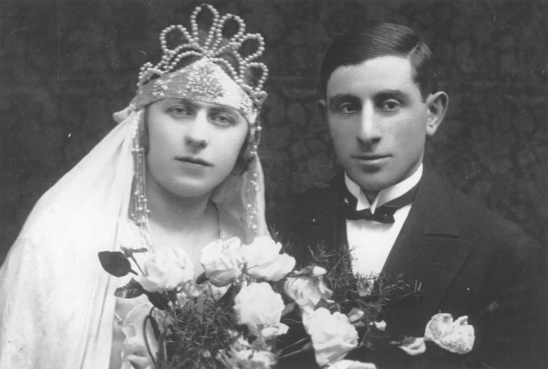 Wedding portrait of a Jewish couple in Lodz.

Pictured are Frida Szczukowski and Zanville Goldstein.