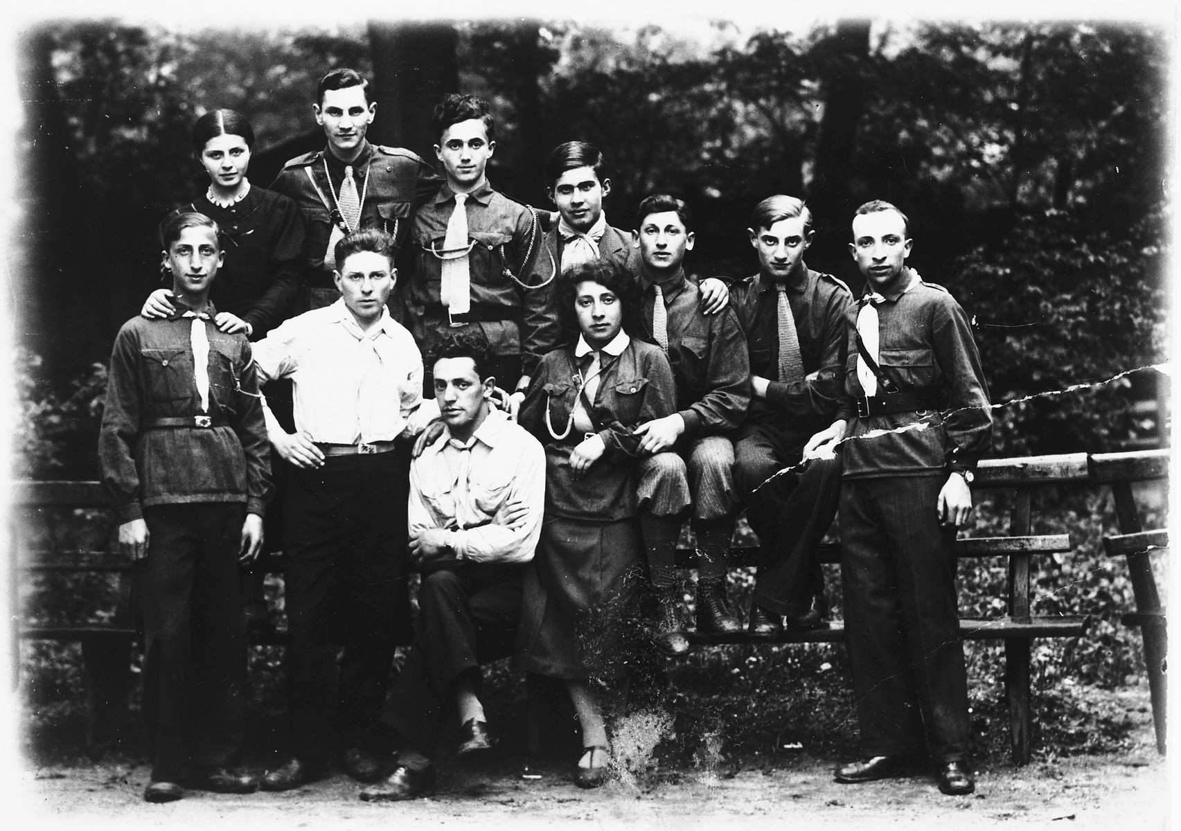 Group portrait of members of the Hashomer Hatzair Zionist youth movement in Kalisz, Poland.