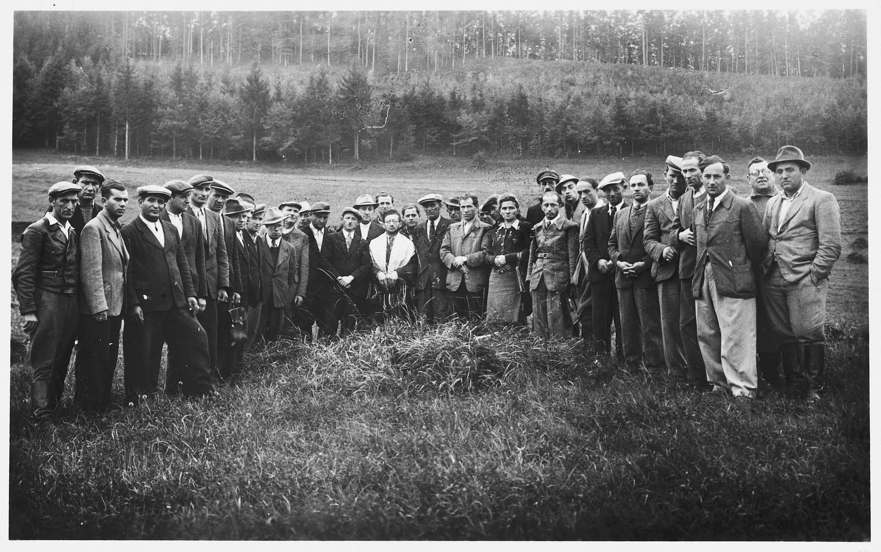 Jewish DPs attend a memorial service in a field in Traunstein, Germany.