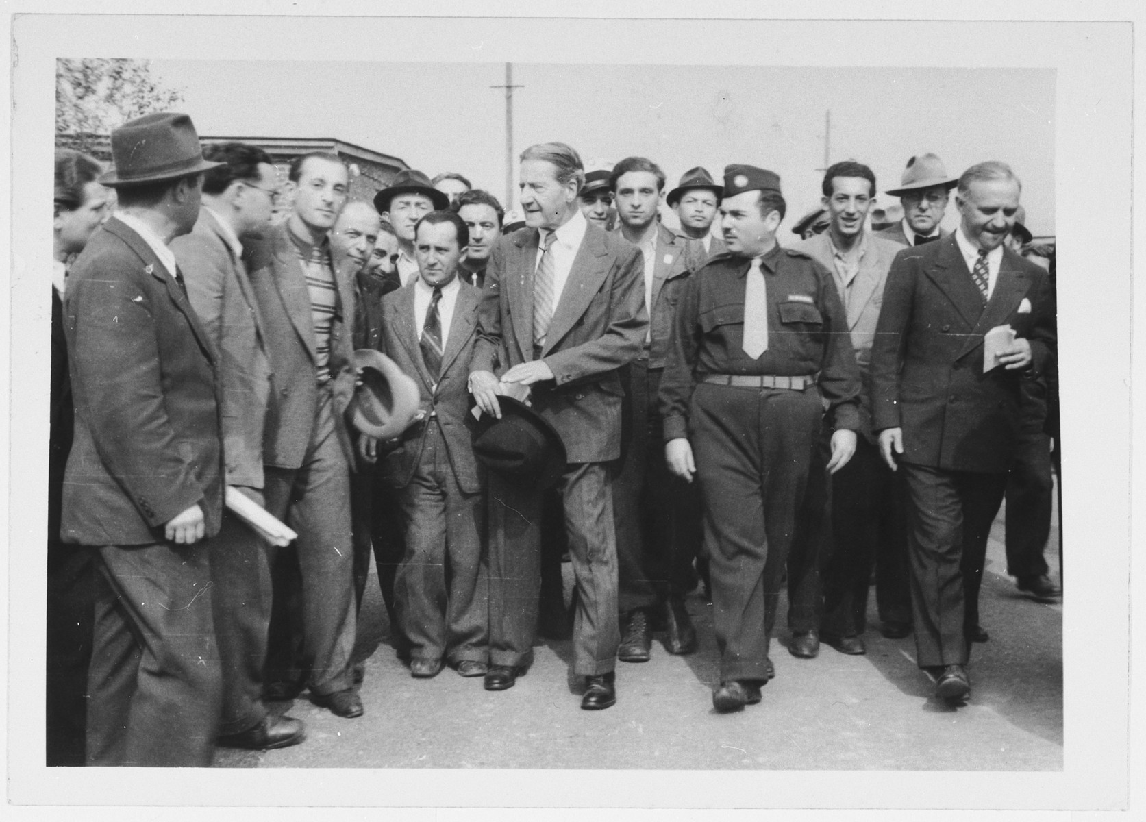 Rabbi Stephen Wise visits the Zeilsheim displaced persons' camp.