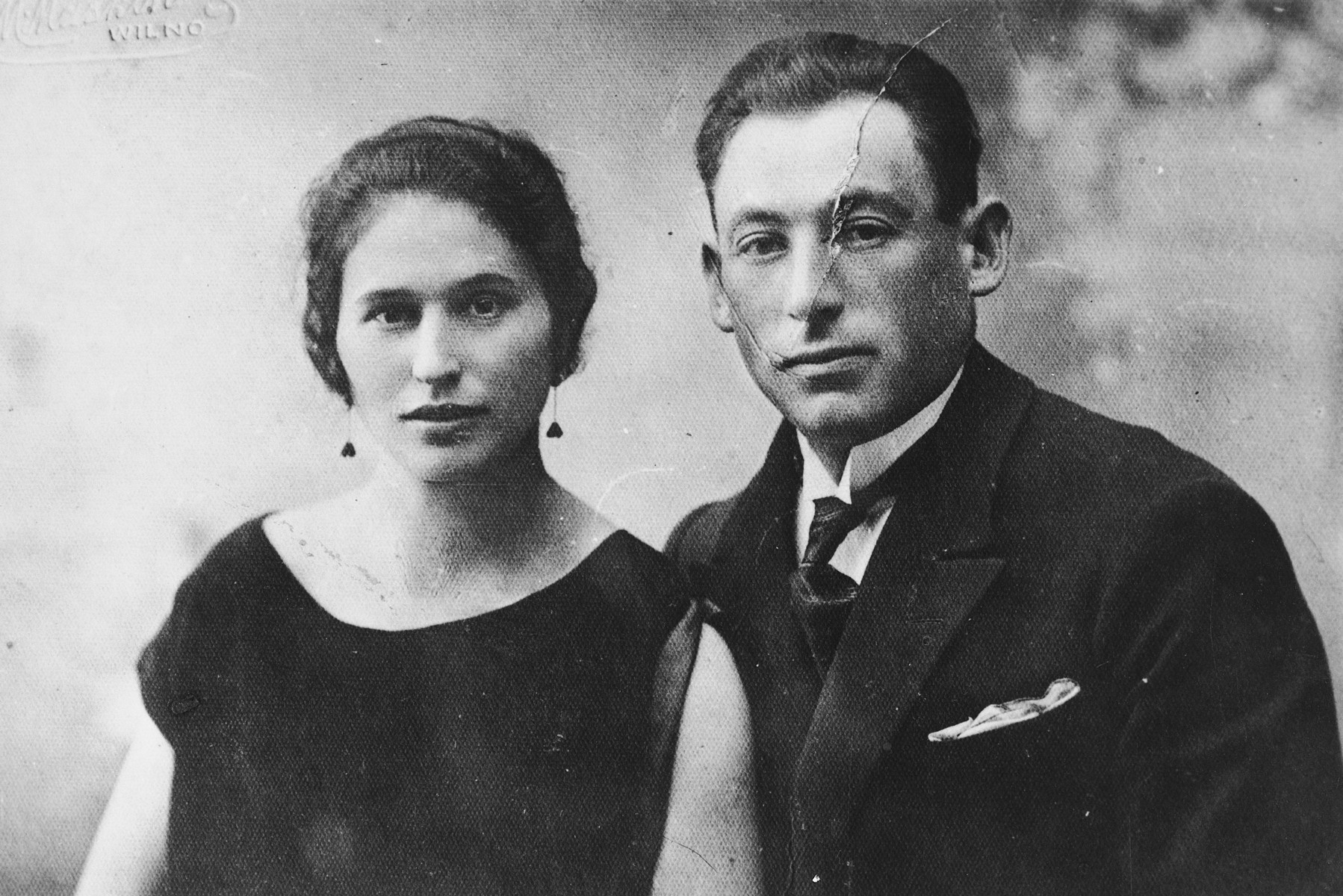 Prewar studio portrait of Basia and Moshe Gordon.  Their daughter later saved this photograph by keeping it with her in hiding.
