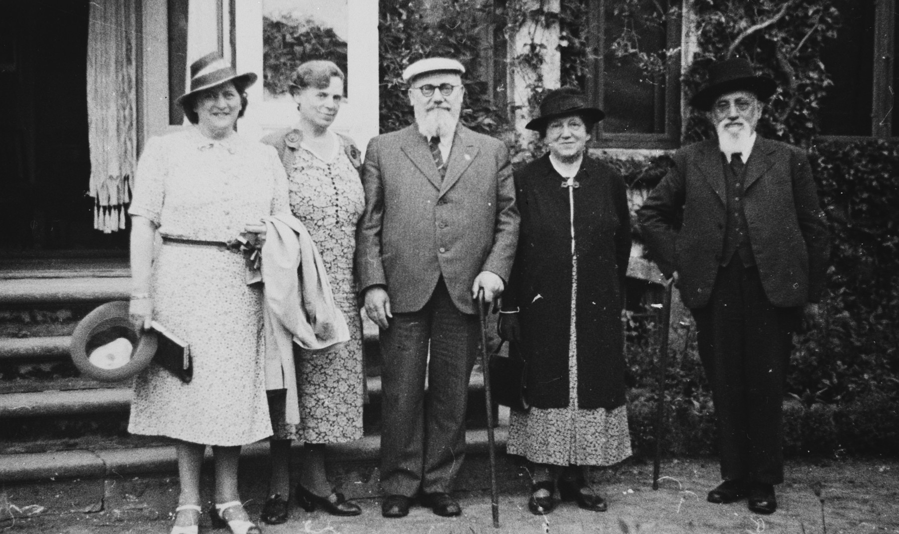Five Danish Jews pose outside a home in Copenhagen.

Among those pictured are the Hartvigs, the grandparents of Hetty Fisch.