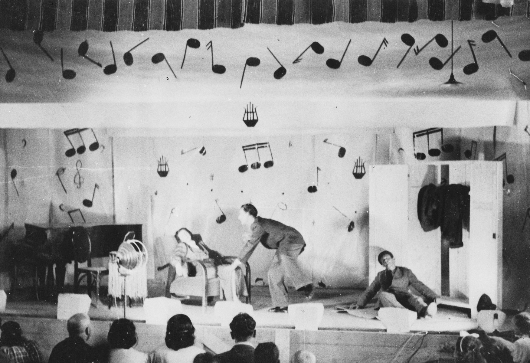 Prisoners put on a theatrical performance at a Slovak labor camp.