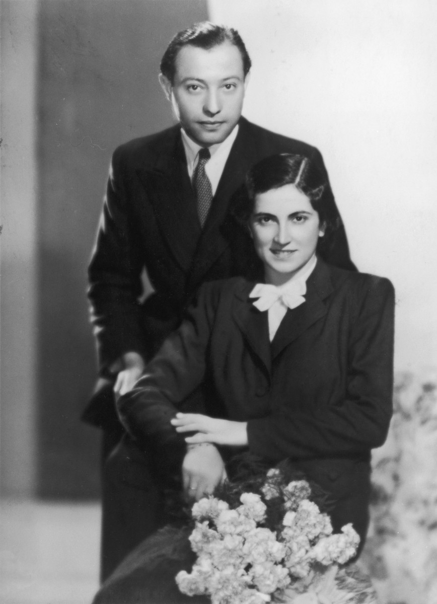 Wedding portrait of Alfred and Bedriska Krakauer.  They married shortly before the German annexation of Bohemia.