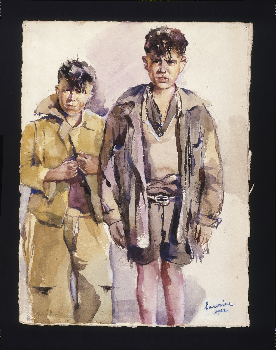 Painting by Jacob Barosin of two Roma boys.