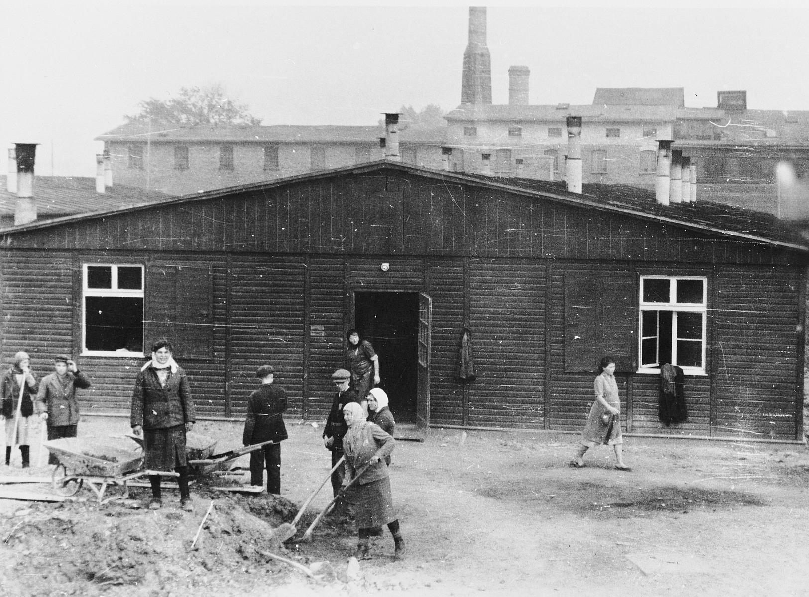 Jewish women engaged in manual labor in a labor camp.