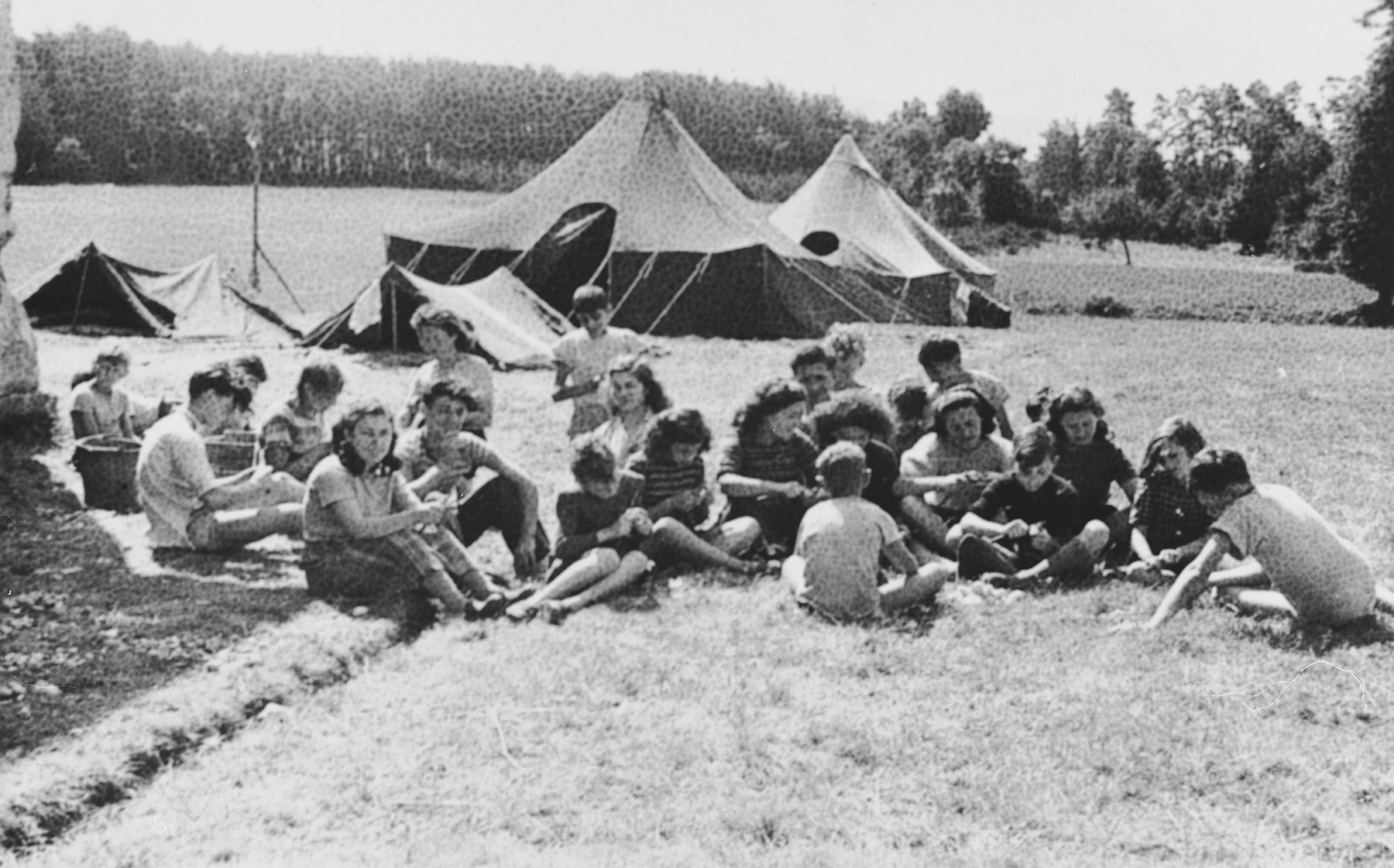 Jewish children go camping in Ambert on an excursion sponsored by the OSE.