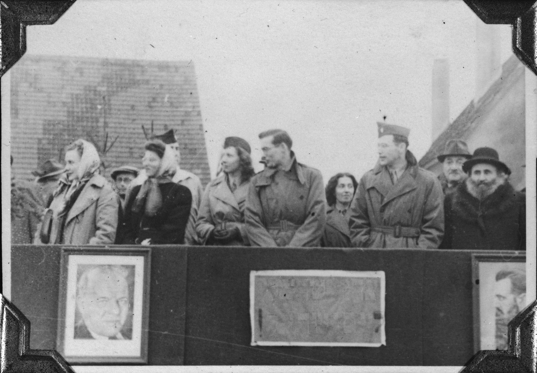 Tony and Marion Pritchard address a Zionist demonstration in the Windsheim displaced persons' camp.

Tony Pritchard addressed the crowd as head of the camp, and his wife Marion (who was not Jewish) provided simultaneous translation into Yiddish.