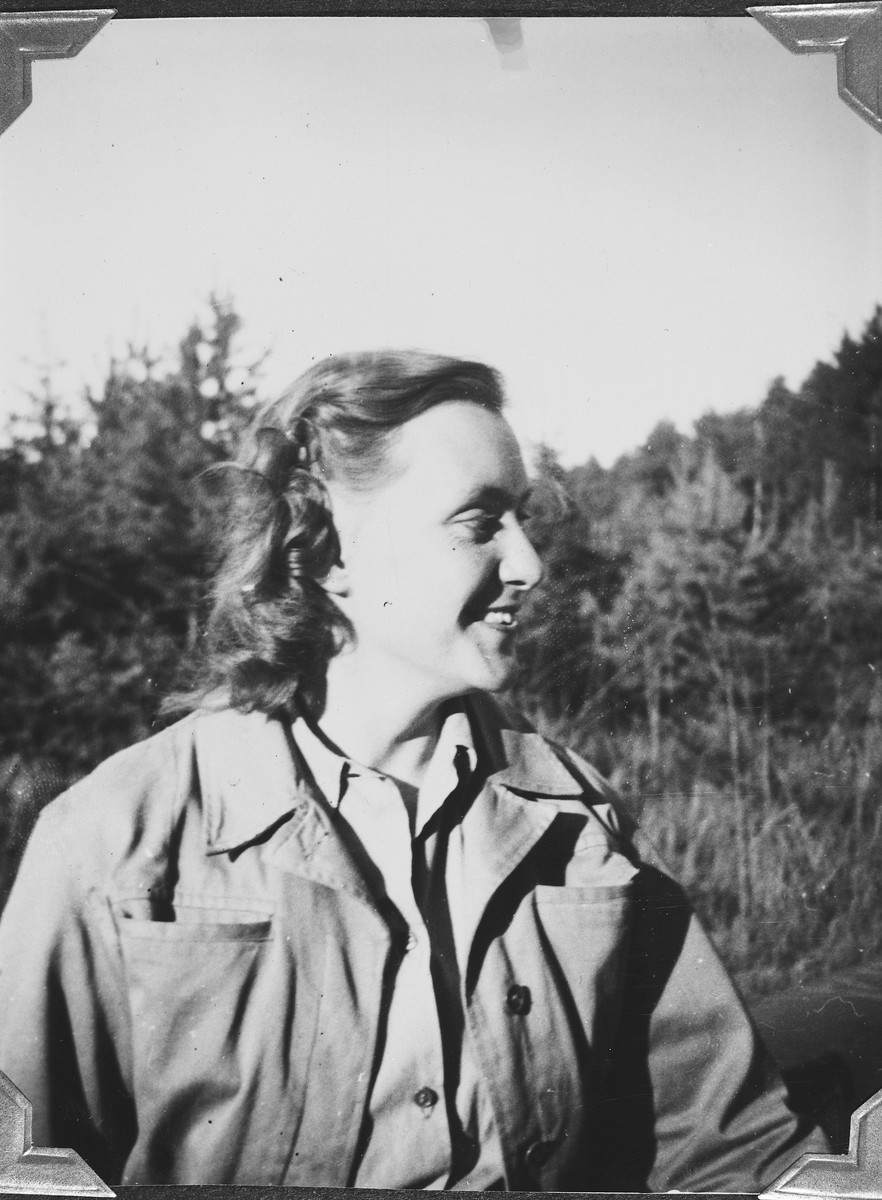 Close up portrait of Marion Pritchard in the Windsheim displaced persons' camp.