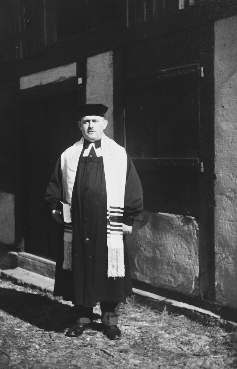 Close-up portrait of the cantor of the Breisach synagogue.

Pictured is Michael Eisemann, the last cantor and teacher of the Jewish community of Breisach.

This is part of series of photographs taken of the Breisach Jewish community 1937.  In October 1940 the entire community was deported to the Gurs internment camp in southern France.