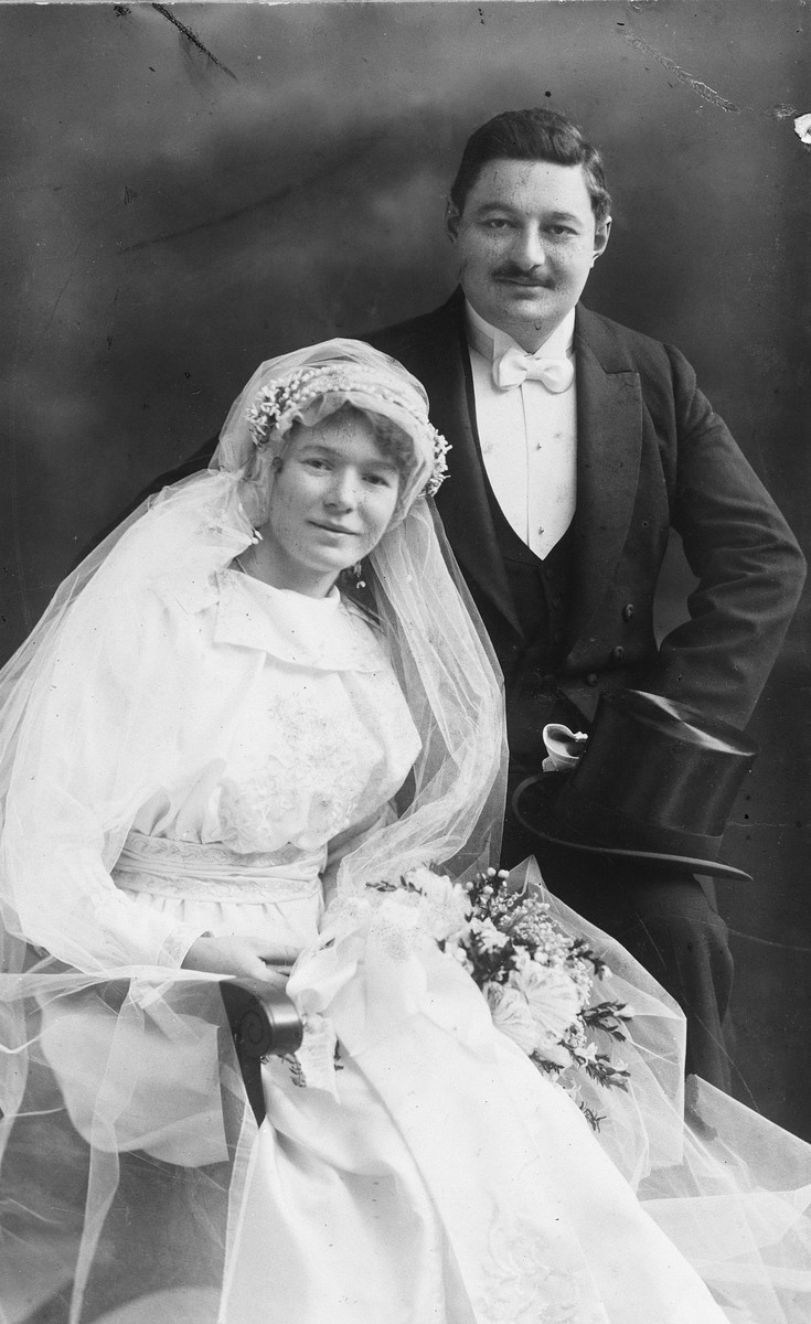 Studio wedding portrait of a Hungarian-Jewish couple.

Pictured are Zoltan Fisch and Iren Manheim.