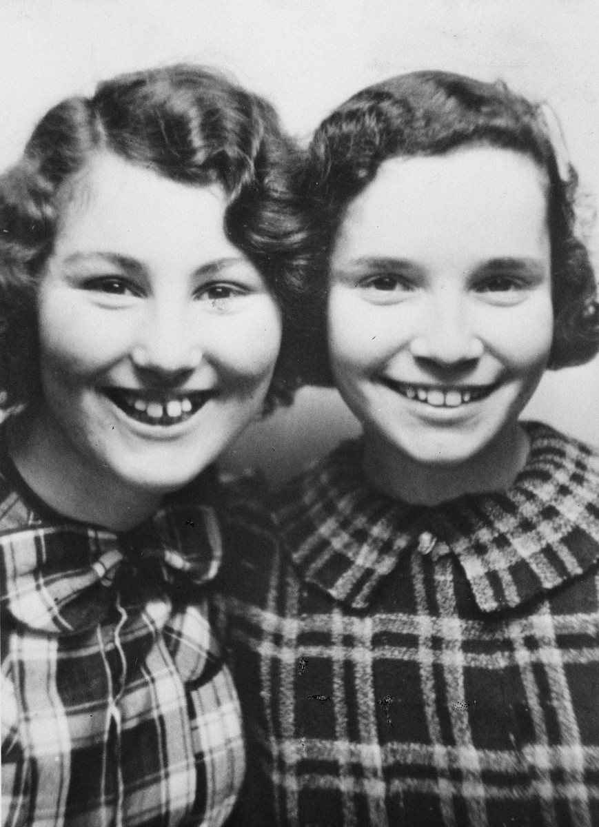 Close-up portrait of two Jewish school girls in Berlin.

Pictured are Ursula Totschek and her friend Helga.
