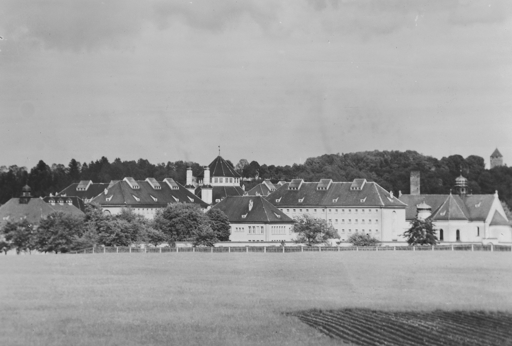 Exterior view of Landsberg prison where German war criminals were interned.