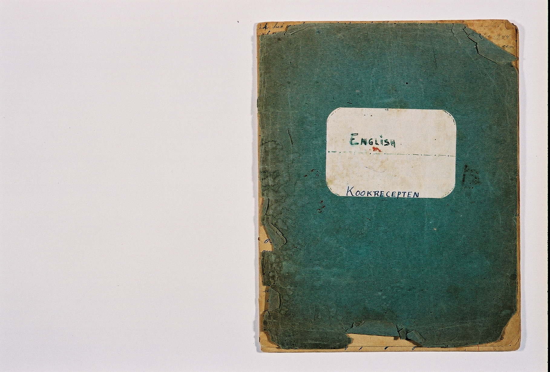 The cover of a diary written by Susie Grunbaum Schwarz while in hiding.  She disguised the diary in the form of a cookbook written in several languages.