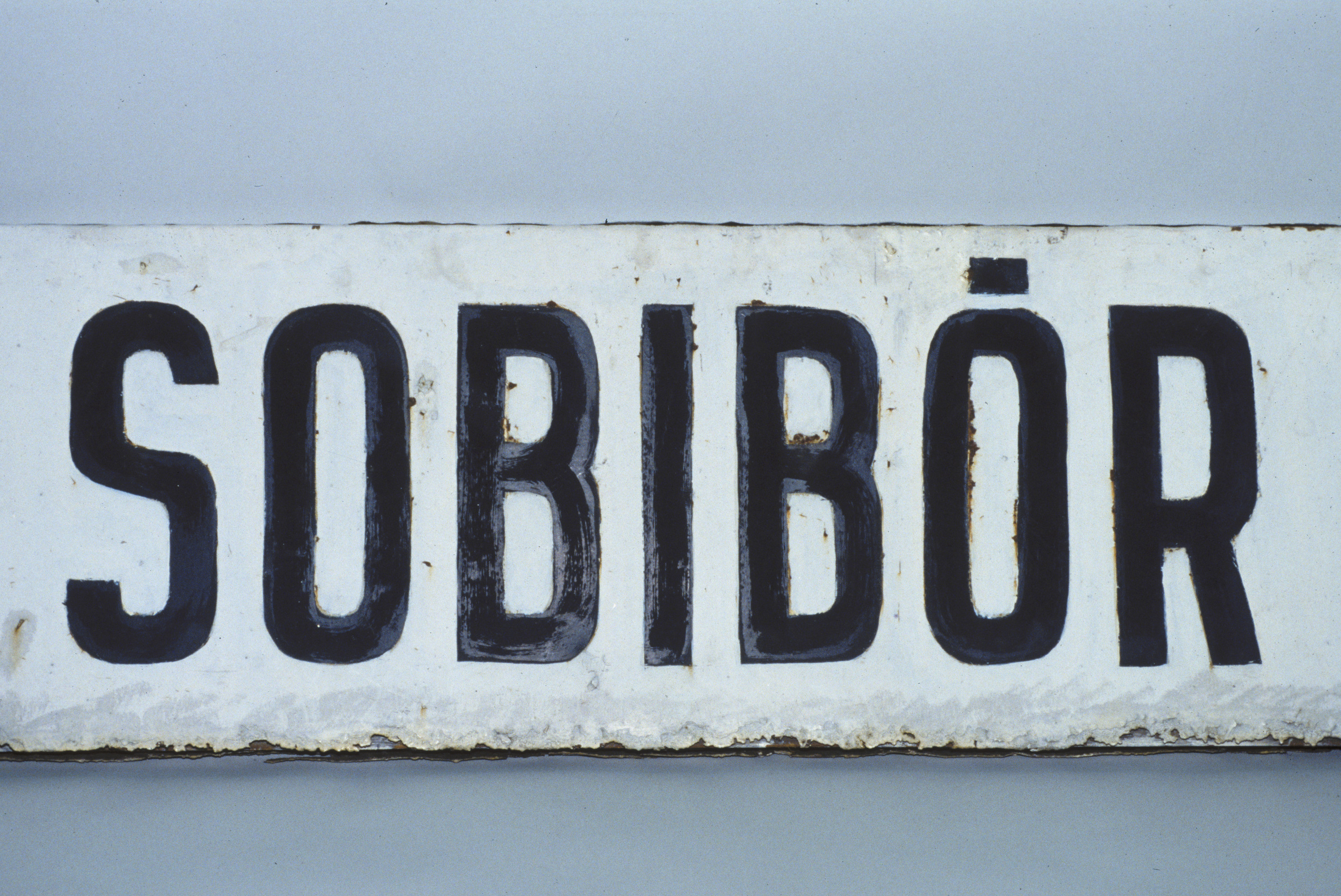 Sign for the train station at Sobibor.
