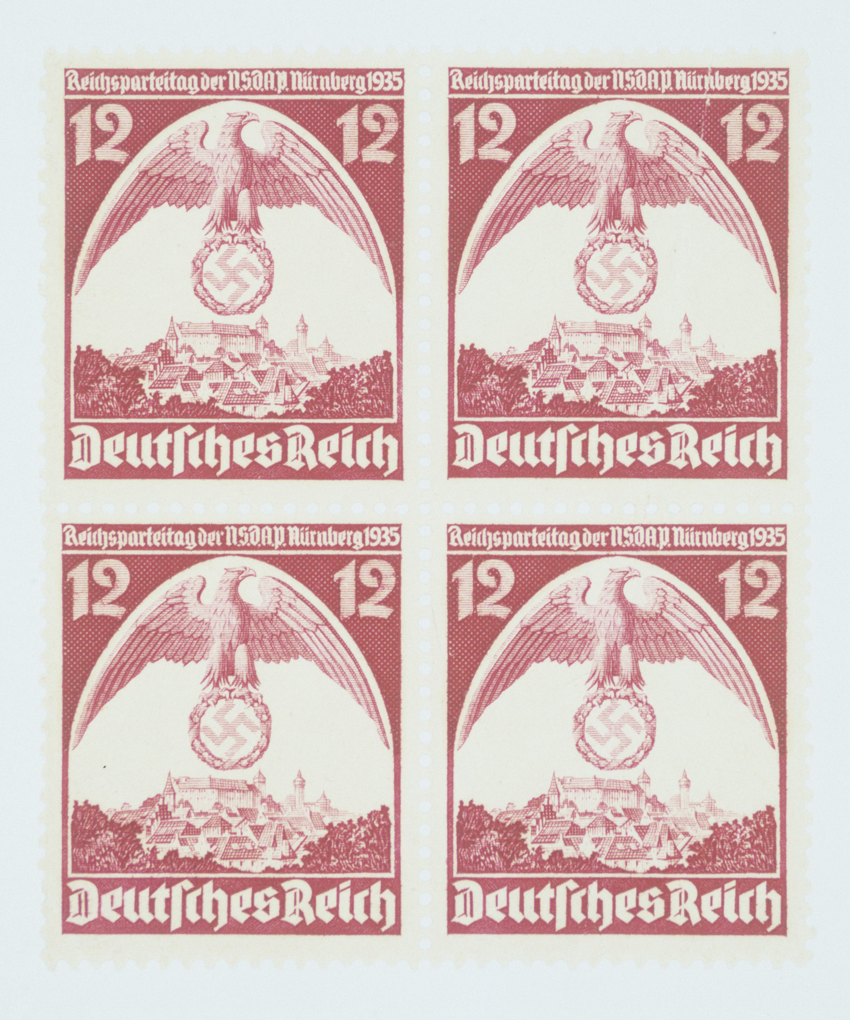 Third Reich stamps commemorating the 1935 Reichsparteitag in Nuremberg.