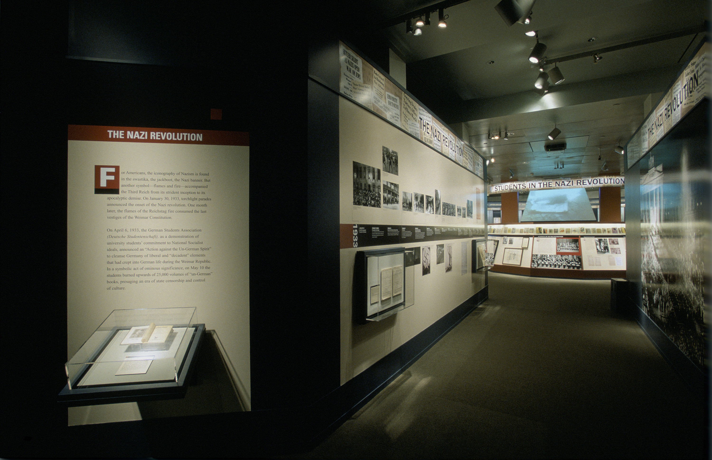 View of the Nazi Revolution section of the special exhibition "Fighting the Fires of Hate: America and the Nazi Book Burnings" (April 29 -- October 13, 2003), U.S. Holocaust Memorial Museum.