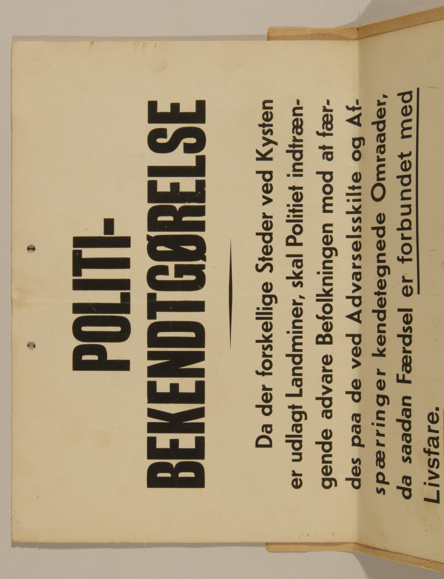 Page from volume four of a set of scrapbooks compiled by Bjorn Sibbern, a Danish policeman and resistance member, documenting the German occupation of Denmark.

This page contains a police bulletin.