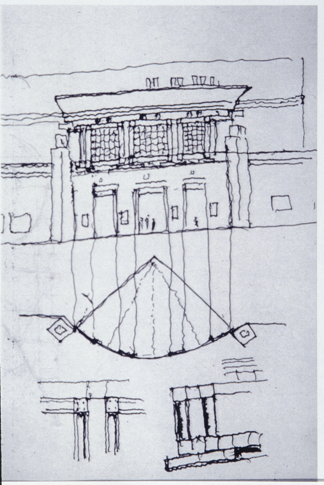 Sketch of the U.S. Holocaust Memorial Museum building by the museum's architect, James Ingo Freed.