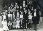 Children pose for a group photo in the Neu Freimann displaced persons camp.