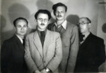 Portrait of four Jewish writers and activists.

Pictured left to right are [unidentified], Avraham Sutzkever, Yitzhak ("Antek") Zukerman, and Shmaryahu ("Shmerke") Kaczerginski.