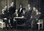Portrait of the Intriligator family in Kovno.

Pictured are parents Yehuda Arie and Shaina Beila Intriligator (seated, center).