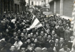 Members of the youth group Bnai Akiva gather on the rue de Vantour prior to immigrating to Palestine.