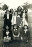 Group portrait of Bulgarian Jewish young women who were expelled to Haskovo.