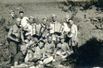 Group portrait of Bulgarian musicians in an unidentified location, possibly in a labor camp.