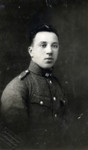 Studio portrait of a Jewish Lithuanian soldier in uniform.