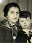 Portrait of Aurelia Platzner and her son, Itzhak, probably for use on a passport.