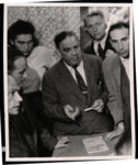 Fiorello La Guardia visits the Hanover displaced persons camp, in his role as Director General for the United Nations Relief and Rehabilitation Administration (UNRRA).