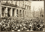 A crowd gathers before the Prussian House of Representatives building in Berlin.