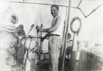 Murray Greenfield steers the wheel of the Hatikvah.