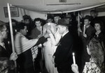 Rabbi Yehuda Lipot Meisels officiates at a wedding in the Pocking displaced persons camp.