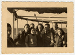 Group portrait of Romanian Jews sailing from Constanta to Israel on board the Galila.