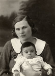 Studio portrait of Edith (nee Weisz) and her baby son who perished in Auschwitz.