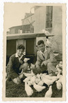 Heinz Schleyer (right, cousin of the donor) and Walter Eisner care for chickens in the Schnibienchen training farm to prepare for their immigration to Palestine.