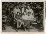 Group portrait of six displaced persons in the Schlachtensee camp.