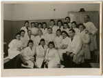 Group portrait of the physicians and nurses in the hospital of the Schlachtensee displaced persons' camp.