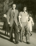 Richard Oestermann (right) walks down a street in Copenhagen with his friend, Niels Ebbe Bindsley, shortly before his escape to Sweden.