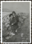 Mannyl Mandel and a playmate dig the ice on the ramparts of the Danube River.