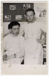 Close-up portrait of two young men in the ORT dental technicians school in the Bergen-Belsen displaced persons camp.