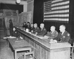 The judges comprising the American Military Tribunal which presided over the Dora-Mittelbau war crimes trial.