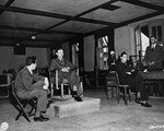 A Polish witness for the prosecution testifies at the trial of 31 former camp personnel and prisoners form the Buchenwald concentration camp.