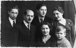 Prewar portrait of the Zamenfeld family.

Pictured are Leon and Sally Zamenfeld (the sister of Miriam Starkopf) and their children Henry and his wife Rose, Waldek and Stasio.