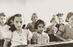 Young girls in a classroom at a Jewish school in Munich.