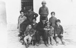 Group portrait of the children of Jewish refugee families incarcerated in the Pristina prison.
